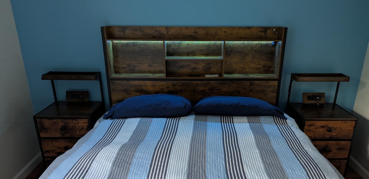 LARMACE King Size Bed Frame with 6 Storage Drawers and Headboard Wooden Platform Bed Frame with LED Lights and Charging Station Easy Assembly/No Box Spring Needed/Black customer photo 1