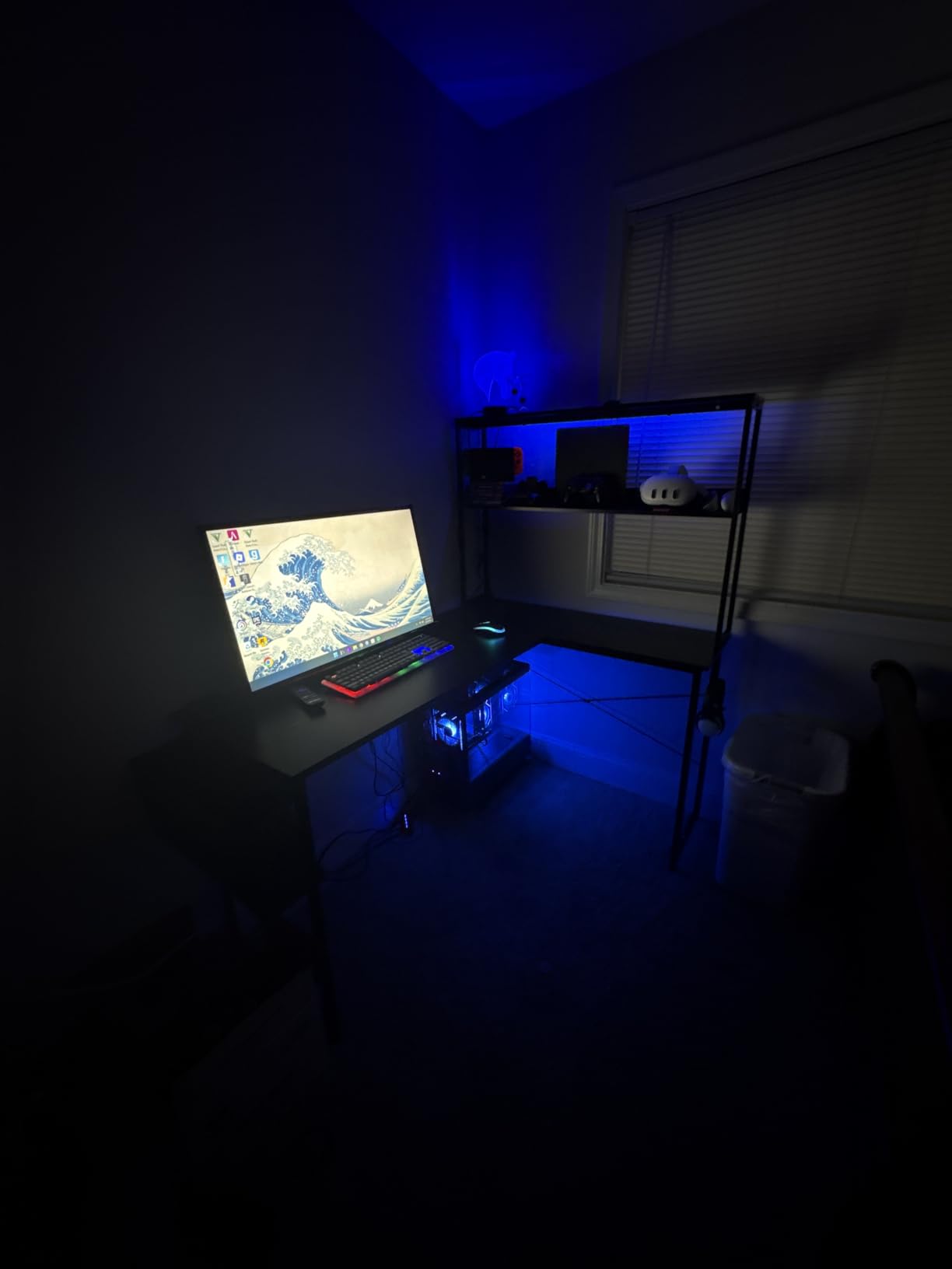 ODK 53 Inch L Shaped Gaming Desk with LED Lighting, Reversible Desk with Power Outlets, Cornor Computer Table with Storage Shelves & Bag & Iron Hook, Home Office Table for Writing, Study, Black customer photo 1