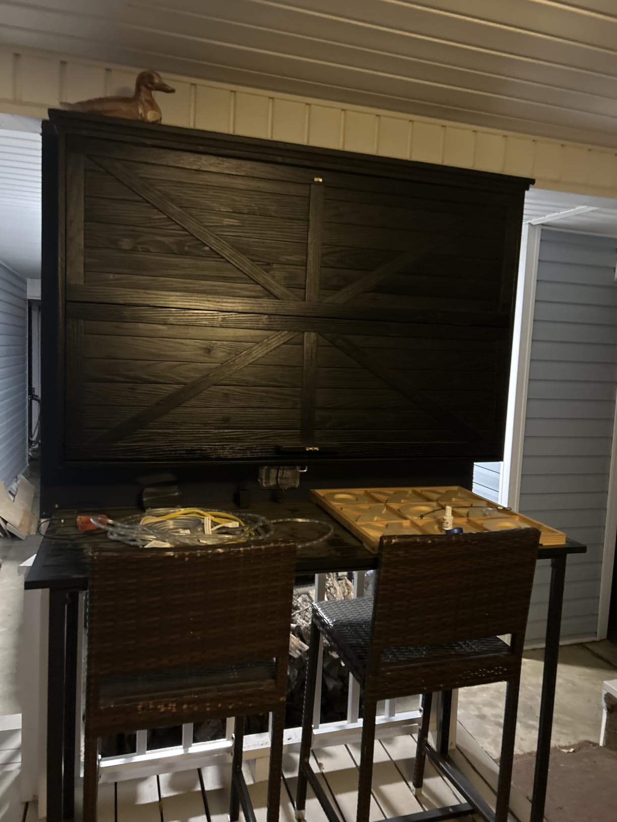 GDLF Outdoor TV Enclosure, 65-Inch Solid Wood Weatherproof TV Cover with Premium Dual-Arm Mount (Fits 60-65 inch), Black customer photo 1