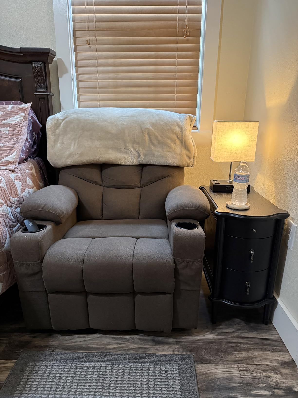 STO'SENSE Nightstand w/Charging Station & 3 Drawers, Pre-Assembled, Vintage Side Table w/Antique-Finished Pulls, Rustic Wood Finish, Narrow End Table w/Turned Legs for Bedroom (1, Black) customer photo 1