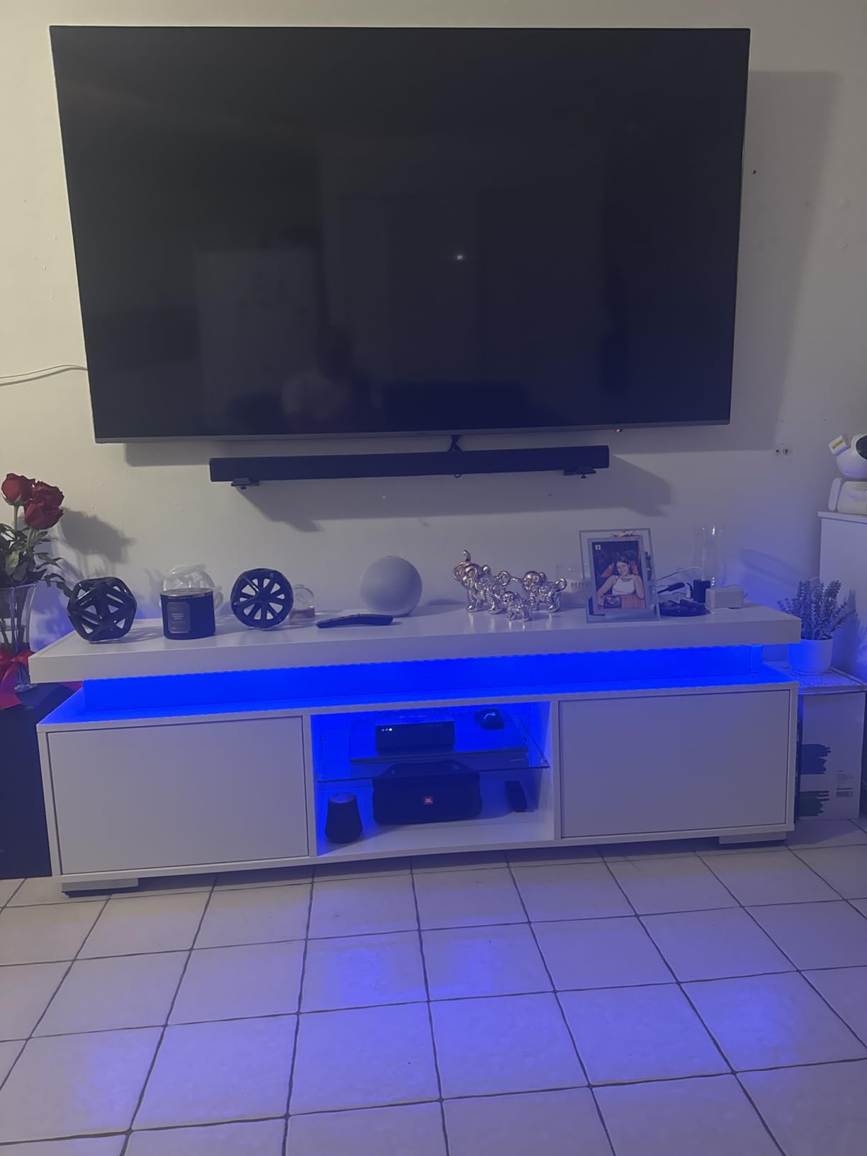 DWVO LED TV Stand for 65 inch TV w/Power Outlet, TV Stands for Living Room, Entertainment Center with Storage, Modern Television Stand, Gaming Media Stand, Black customer photo 1