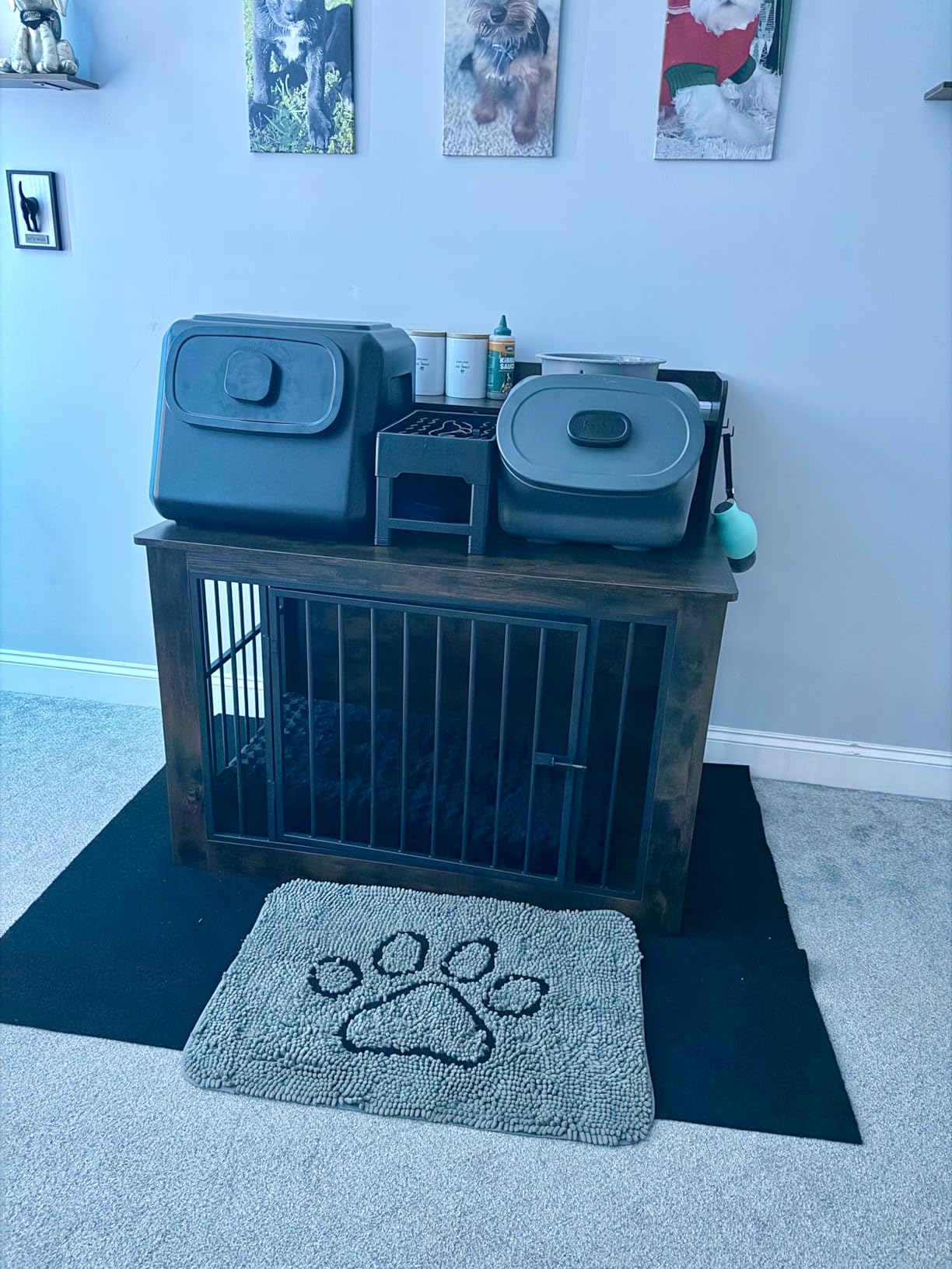 IRONCK Extra Large Dog Crate Furniture, 43.3 inches Wooden Dog Crate with Storage and 4 Hooks, Heavy Duty Pet Crate for Large Dog, Decorative Pet Cage for Indoor (30