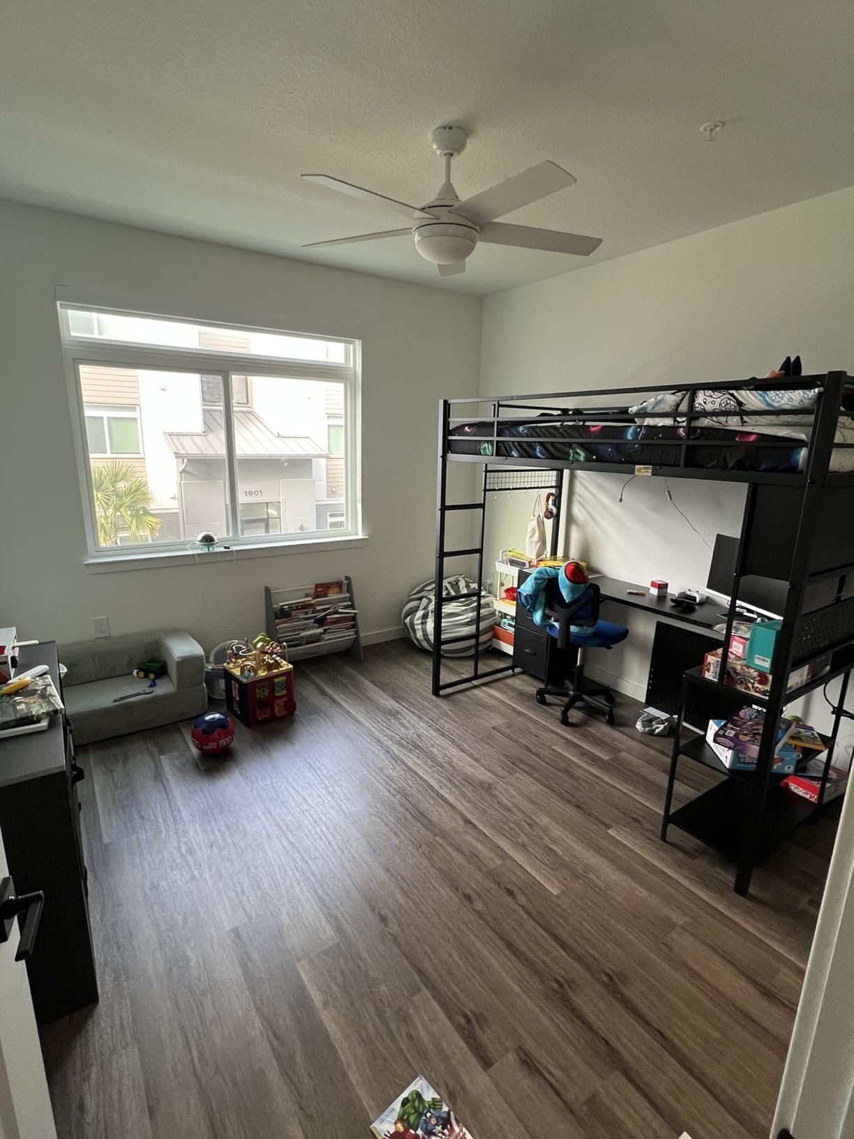 ADORNEVE Twin Size Loft Bed with L-Shaped Gaming Desk, Storage Drawers & Hutch, Expanded Safety Power Outlet, Metal Loft Bed Frame with RGB Lights, Space Saving for Teens, Black customer photo 2