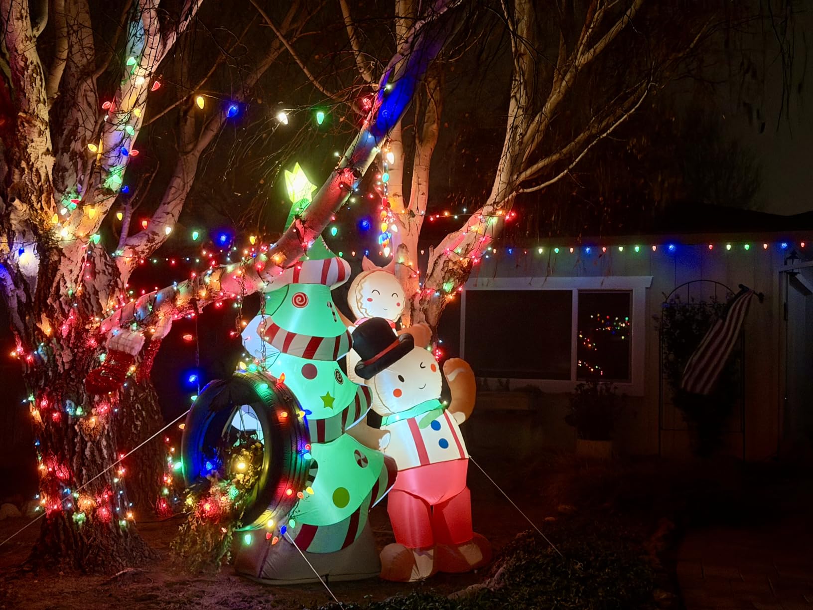 GVDV 8FT Inflatable Christmas Tree with Gingerbread Man Clearance,Giant Outdoor Christmas Inflatables Decoration with Bright LED Lights,Fast Blow Up Christmas Lawn Inflatables with Stakes & Sandbags customer photo 1