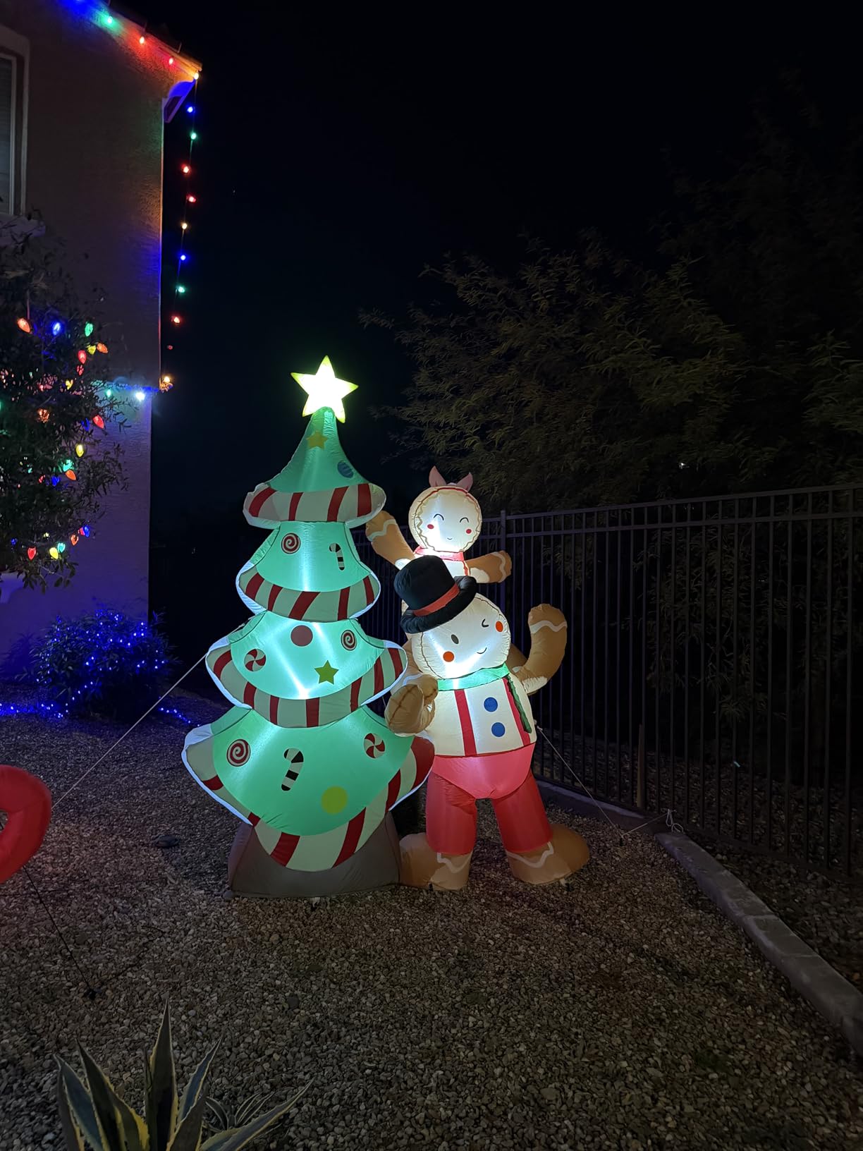GVDV 8FT Inflatable Christmas Tree with Gingerbread Man Clearance,Giant Outdoor Christmas Inflatables Decoration with Bright LED Lights,Fast Blow Up Christmas Lawn Inflatables with Stakes & Sandbags customer photo 2