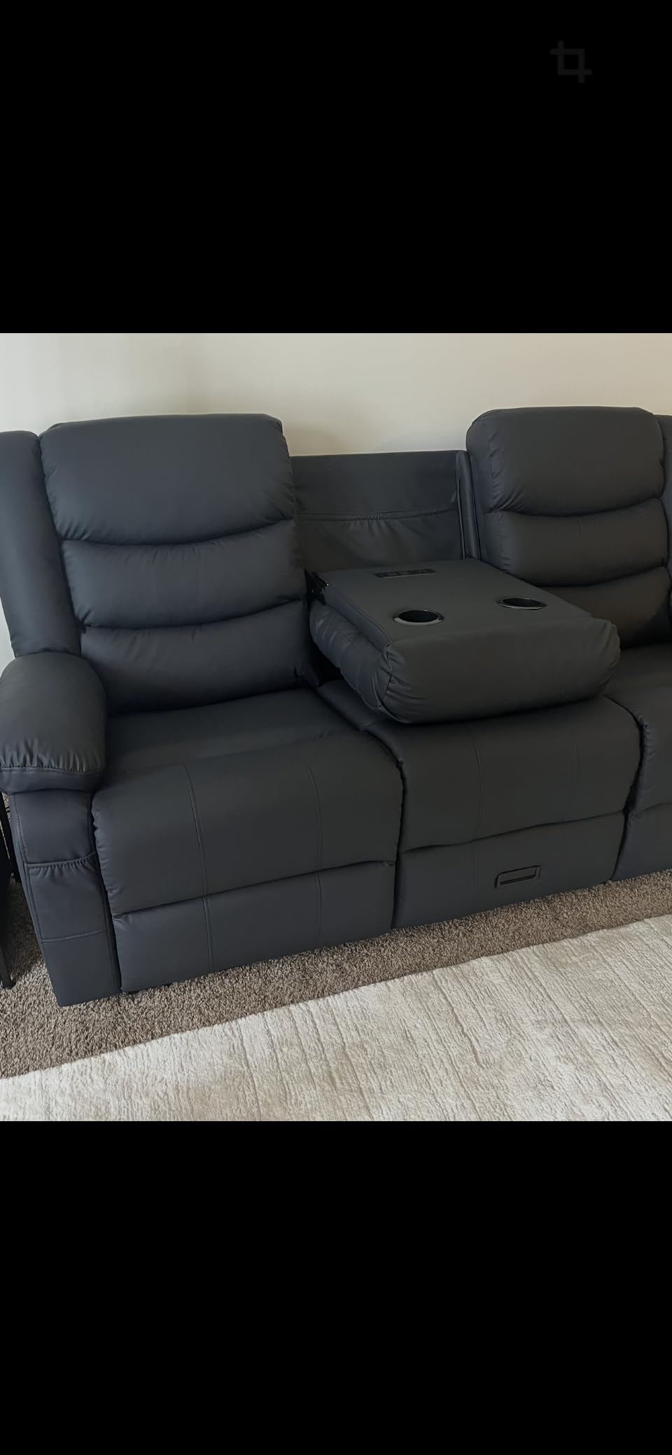Korser Recliner Sofa, Reclining Loveseat with Console, Oversized Reclining Couch with Drop Down Table, 3-Seater Sofa with Cup Holder and Recessed Power Strip, Grey customer photo 1