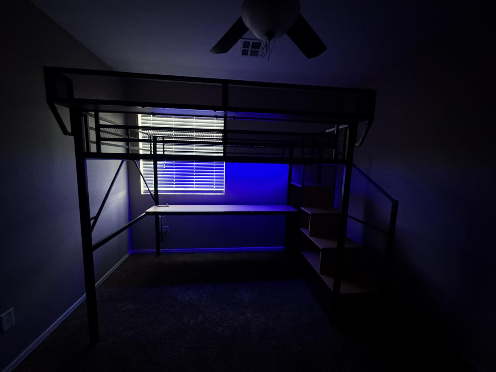 Metal Loft Bed with Desk and RGB LED Lights, Queen Size Loft Bed with Stairs and Charging Station, Kids Loft Beds with Storage Shelves for Upper and Wardrobe, Loft Beds Frame for Kids, Black-Natural customer photo 2