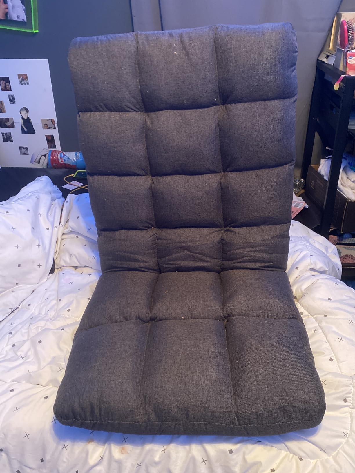 Folding Floor Chair with Back Support, 14 Adjustable Positions, Breathable Padded Sleeper Bed, Couch Recliner, Gaming Sofa Chair for Adults & Kids, Perfect for Meditating, Reading, Living Room (Grey) customer photo 1