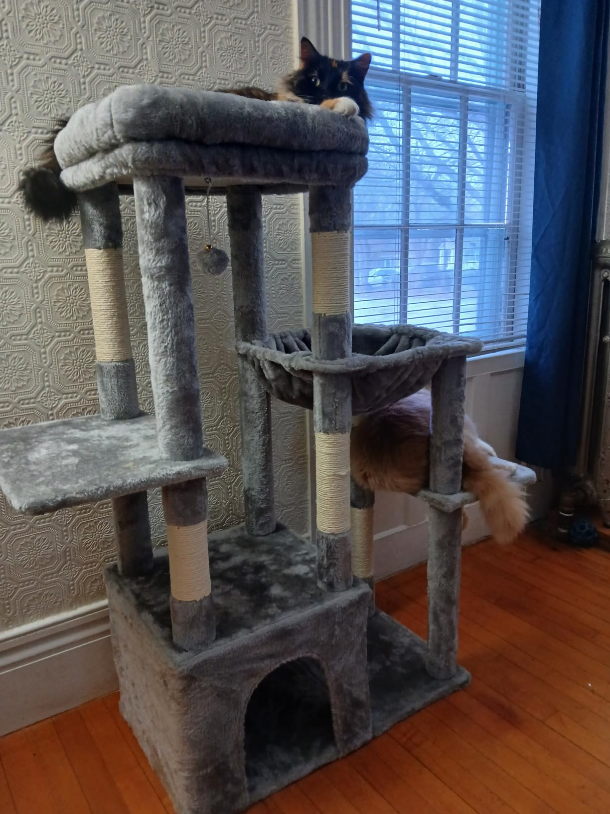 Heybly Heavy Duty Cat Tree, Tower for Indoor Cats Large Adult, Tall Cat Condo House with Extra-Large Baseboard, Multi-Level Plush Furniture with Scratching Posts, Hammock, Toy Balls, Light Gray HCT026W customer photo 2