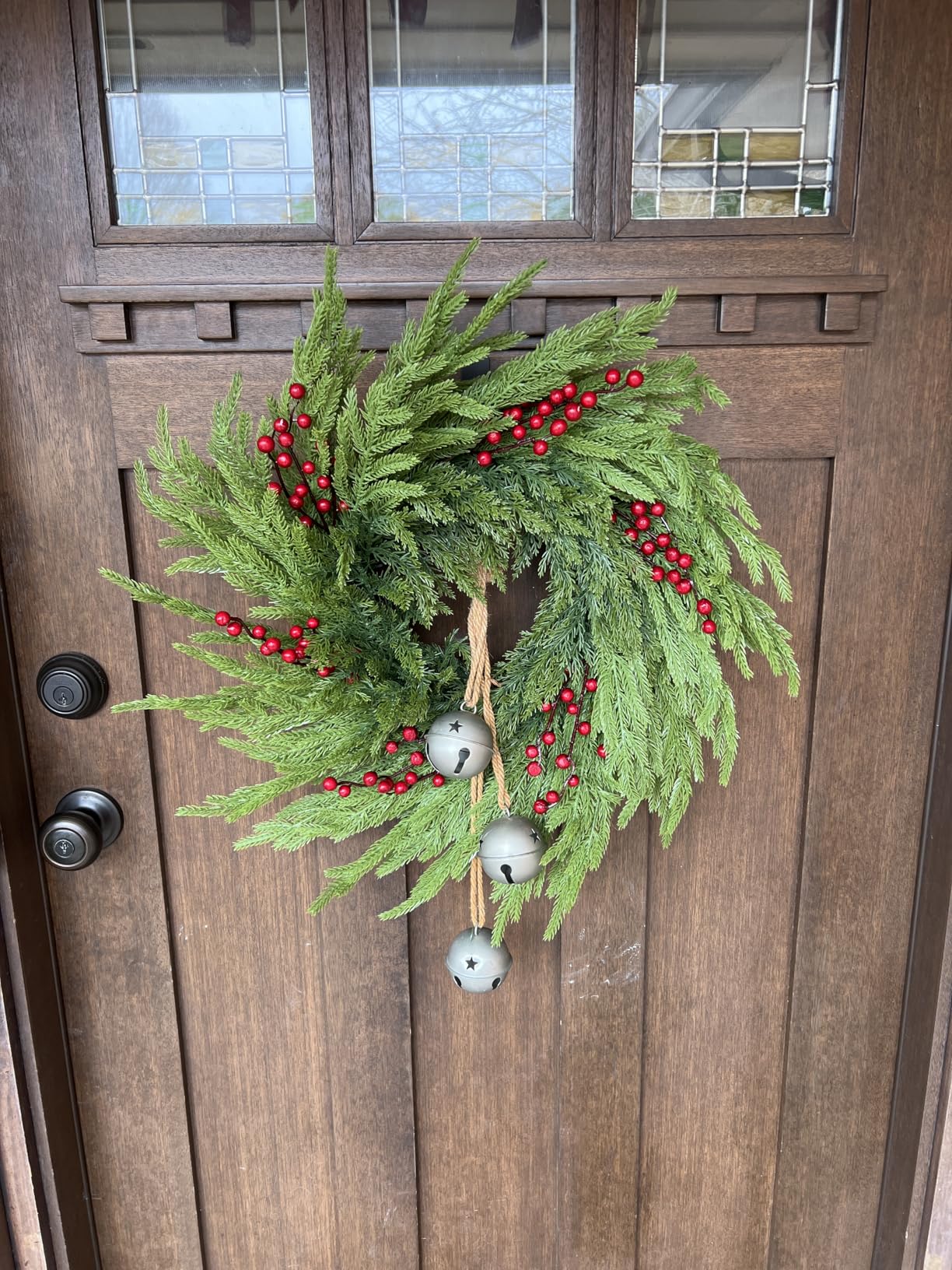26 Inch Pine Wreath Christmas Wreaths for Front Door Real Touch Norfolk Pine Wreath Large Artificial Green Wreaths for Walls Windows Mantle Indoor Outdoor Home Decor with Red Berries Xmas Decorations customer photo 2