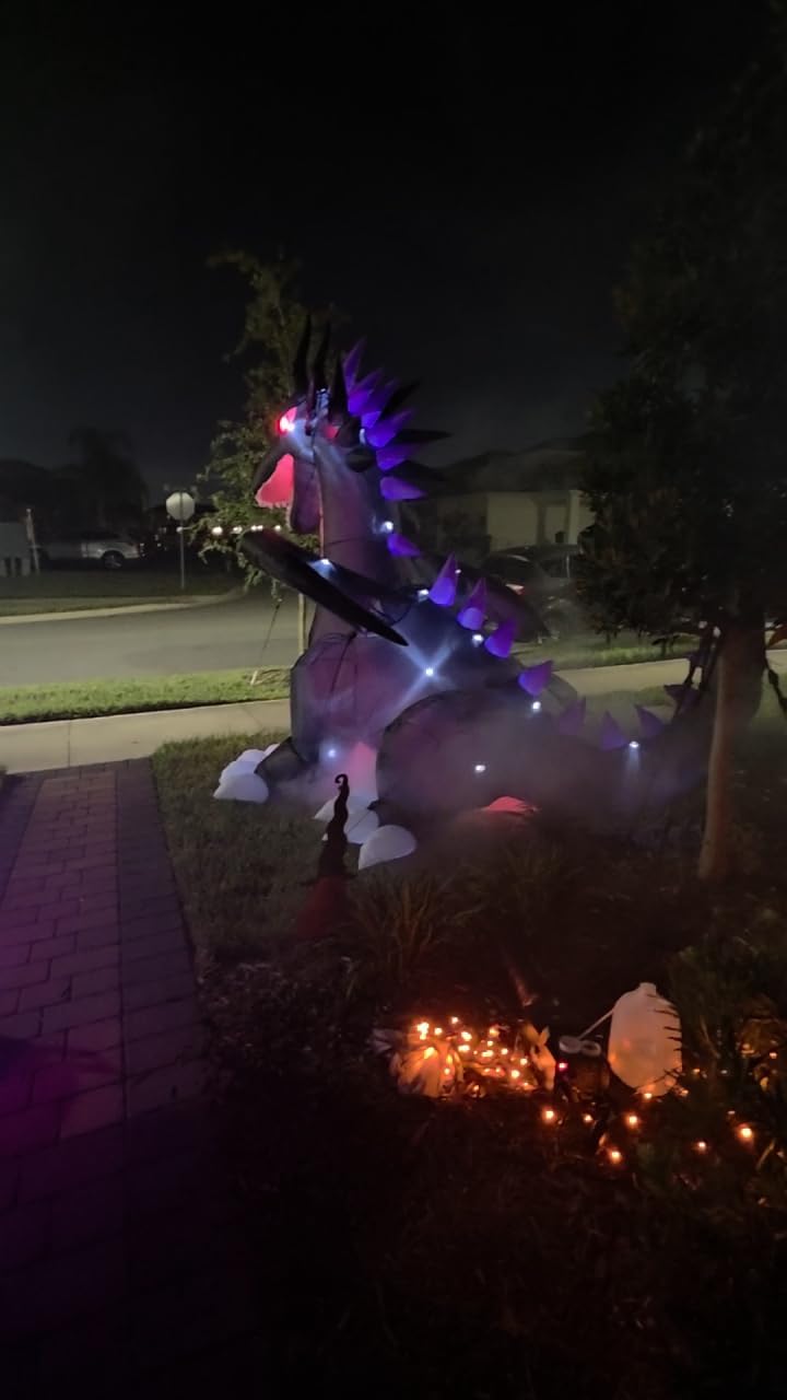 Popblow 10Ft Tall Halloween Inflatables Giant Pumpkin Dragon Outdoor Decorations, Huge Blow Up Pterosaur Yard Decor Build-in 17 Led Lights for Outside Holiday Party Lawn Garden customer photo 1