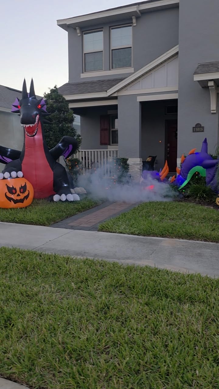 Popblow 10Ft Tall Halloween Inflatables Giant Pumpkin Dragon Outdoor Decorations, Huge Blow Up Pterosaur Yard Decor Build-in 17 Led Lights for Outside Holiday Party Lawn Garden customer photo 2