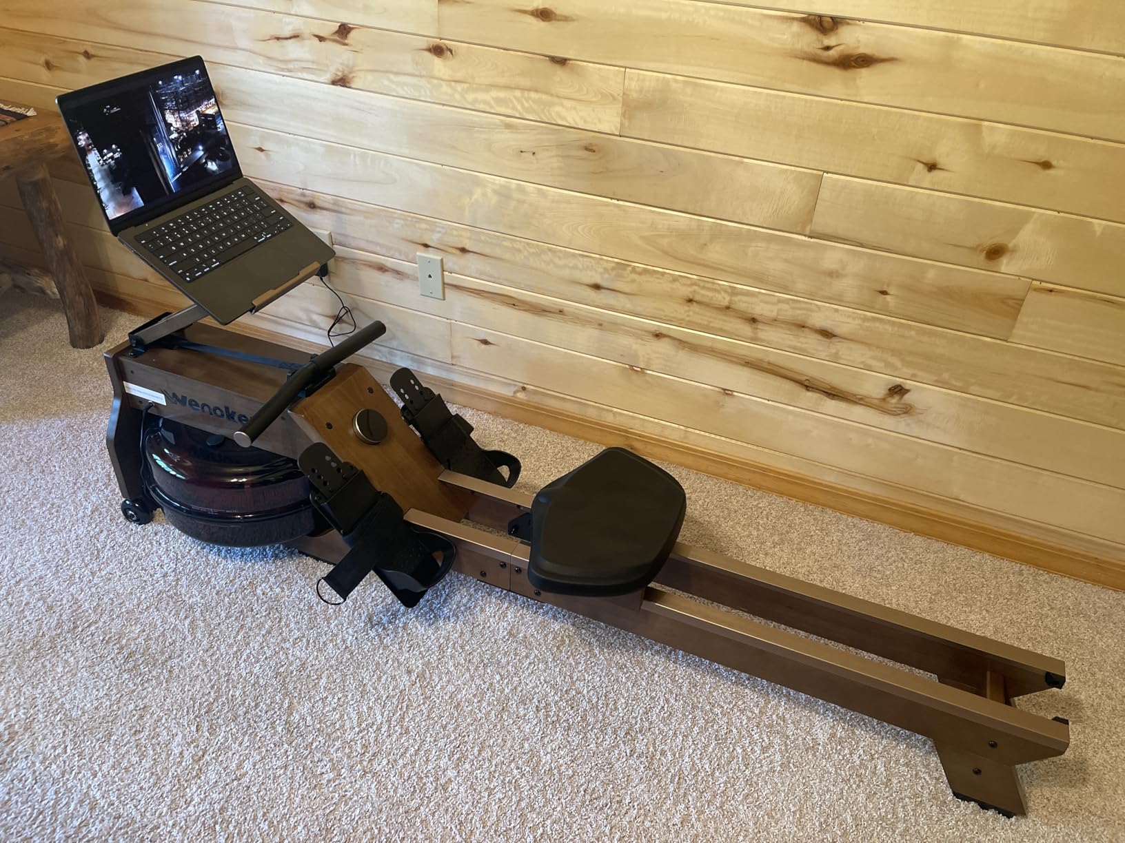WENOKER Wooden Foldable Rower Machine with Dedicated Monitor & Bluetooth APP, Large Water Tank & Comfortable Seat for Immersive Water Rower, 350LBS Weight Capacity customer photo 1