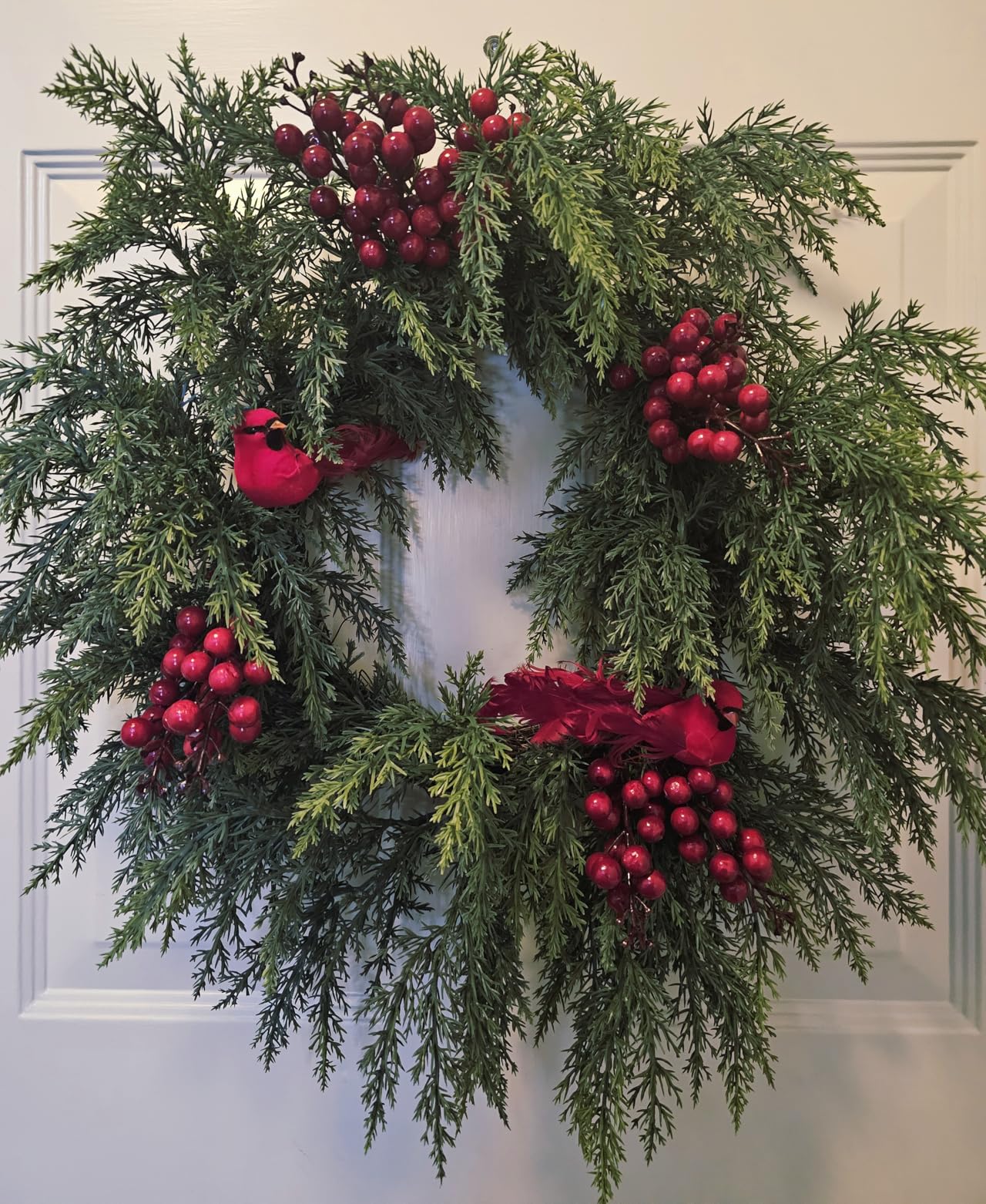 22 Inch Artificial Christmas Wreaths for Front Door, Winter Wreath with Pine Cones, Holly Leaves, Pine Needles, Red Berries customer photo 2