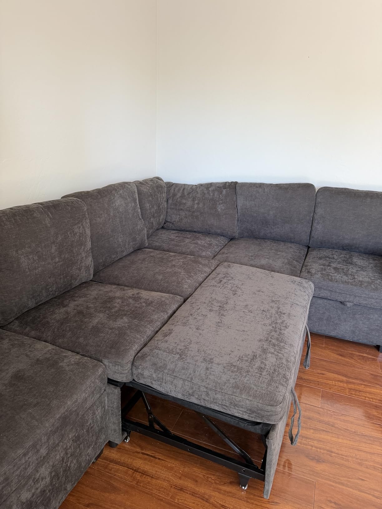 108 Inch Modular Sectional Sofa with Pull Out Bed, U Shaped 7 Seat Sectional Sleeper Sofa with Storage, Sectional Couches for Living Room, Cloud Modular Couch, Removable Sofa Cover, Black customer photo 2