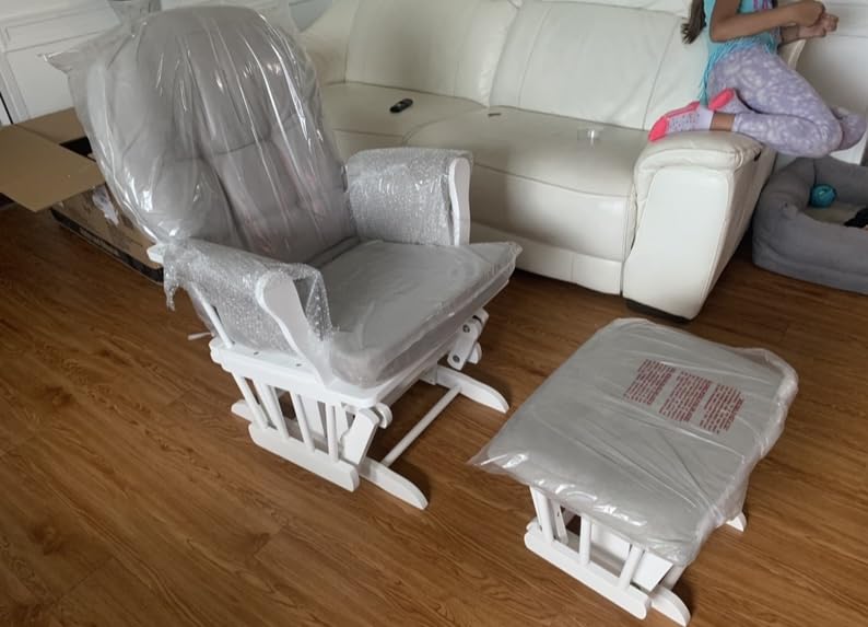 Angel Line Grayson Glider and Ottoman Set, Natural Wood with Gray Cushions, Enclosed Metal Bearings, Storage Pockets, Removable Cushions customer photo 1