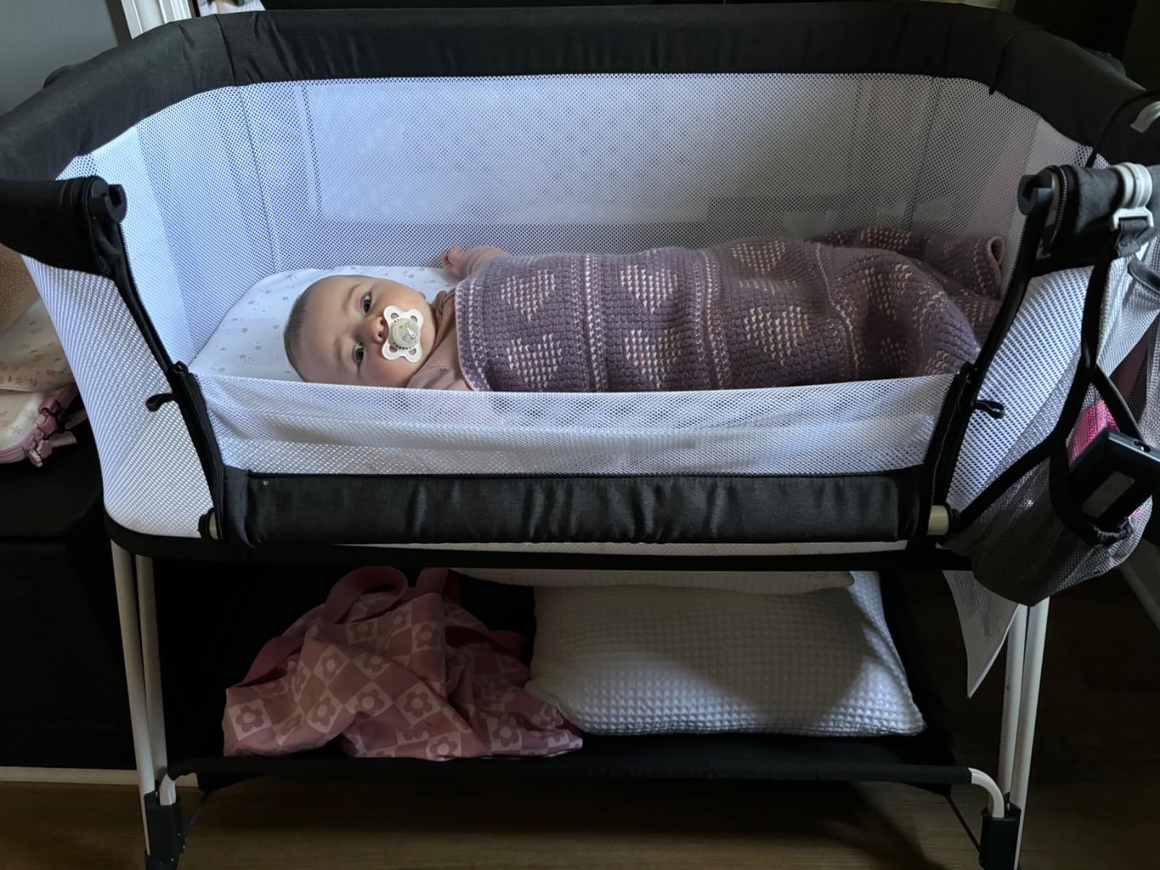 Fodoss Baby Bassinets Bedside Sleeper - 3-in-1 Baby Bassinet with Wheels, Soft Mattress, Storage Tray, Full-Mesh Sides, 7-Height Adjustable Crib for Newborns customer photo 1