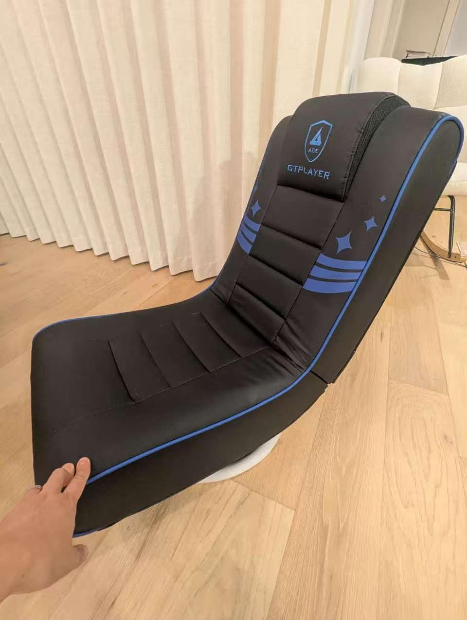 GTPLAYER Floor Gaming Chair Foldable Swivel Floor Chairs for Kids Boys Comfy Video Game Seat with 360 Multipurpose for Gamers, Bedroom or Game Room(Black-Blue) customer photo 2