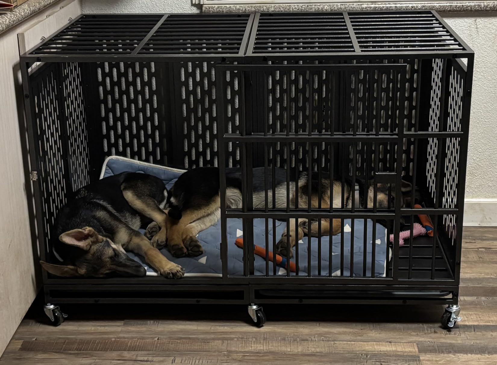 Snuowu 48 Inch Heavy Duty Dog Crate with Wheels, Metal Big Dog Cage for Large and Medium Dogs, Extra Large XL XXL Indestructible Dog Crate with Removable Tray customer photo 1