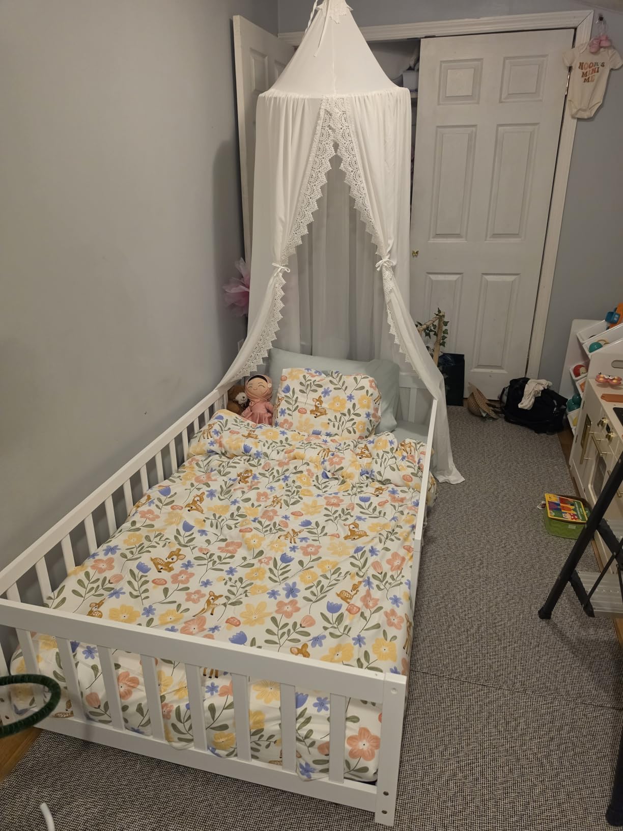 Bellemave Full Size Floor Bed with Slats and Safety Guardrail, Full Size Montessori Floor Bed with Fence and Door, Easy Assemble Montessori Beds for Kids, Girls, Boys, Natural customer photo 1