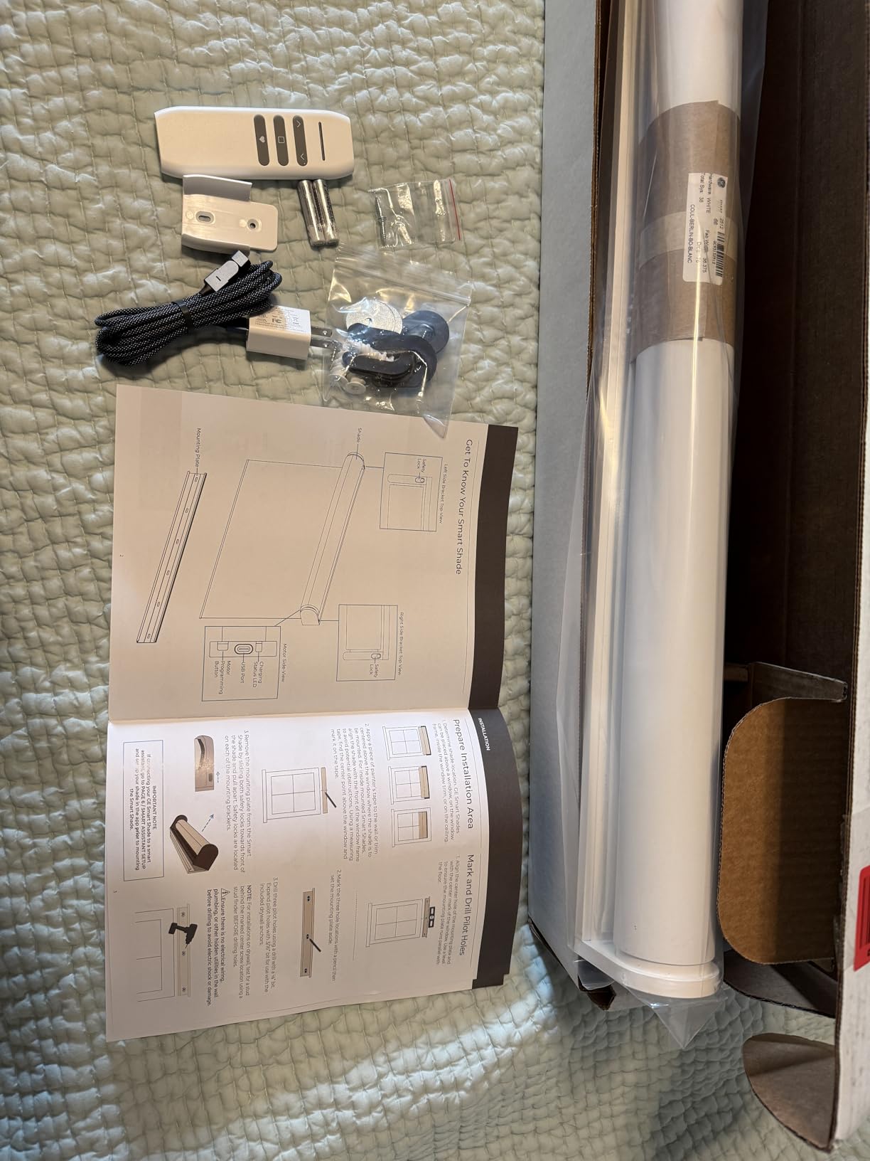 GE Smart Shades, Rechargeable Battery Roller Shade with Remote Control, Blackout White Fabric, White Hardware, 34-in Wide, 1 Count customer photo 1