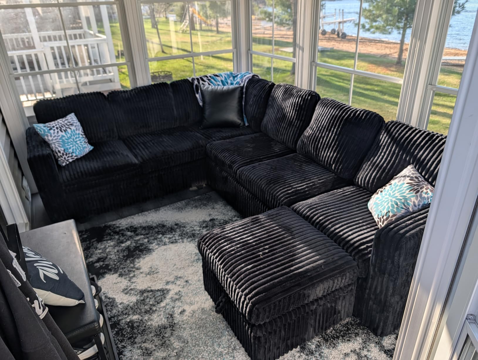 HONBAY Modular Sectional Sleeper Sofa with Pull Out Bed, Corduroy L Shaped Couch with Storage, Sectional Couches for Living Room, Green customer photo 2