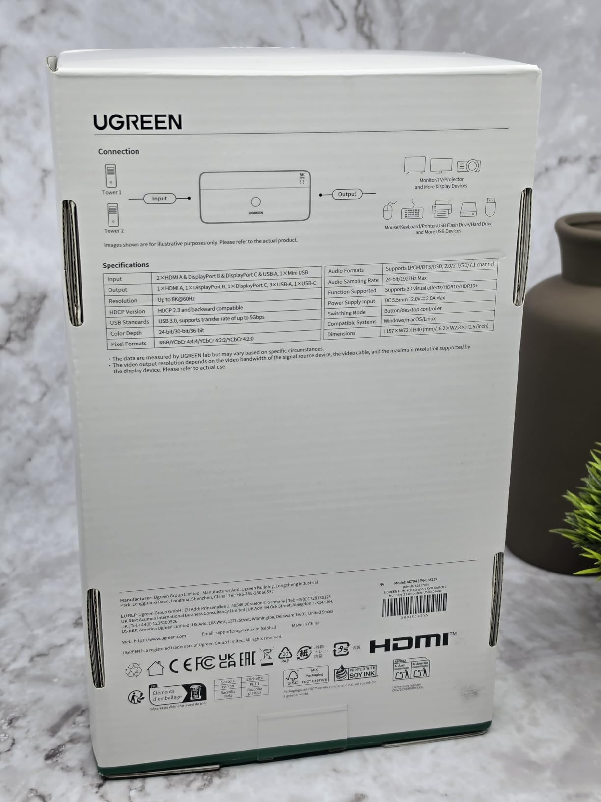 UGREEN 8K@60Hz HDMI Displayport KVM Switch 3 Monitors 2 Computers, Aluminum 4K@240Hz with 4 USB 3.0 Ports for 2 Computers Share Triple Monitors with 4 DP+2 HDMI+2 USB Cables/Power Adapter/Controller customer photo 1