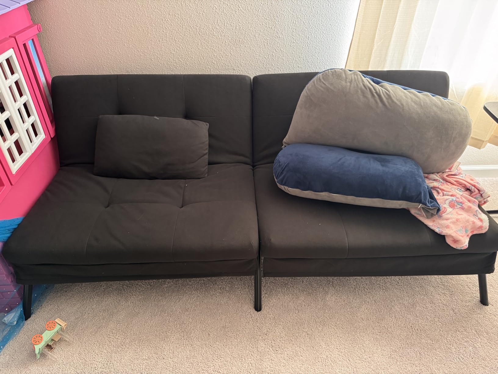 COMHOMA 72 Inch Futon Sofa Bed,Convertible Fabric Couch with Adjustable Backrest,Loveseat Recliner Sleeper Living Room Furniture futon Set (Grey) customer photo 2