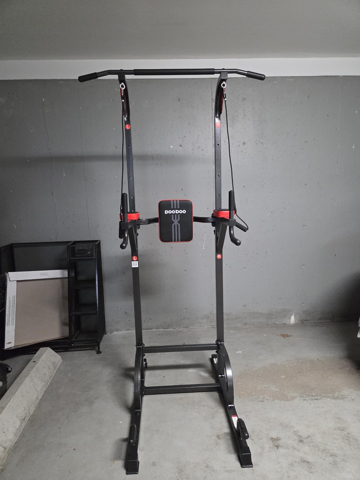 Pooboo Power Tower Dip Station Pull Up Bar for Fitness Home Gym Workout,450 Pounds Multi-Function Adjustable Height Fitness Strength Training Exercise Equipment,with Power Elastic Ropes customer photo 2