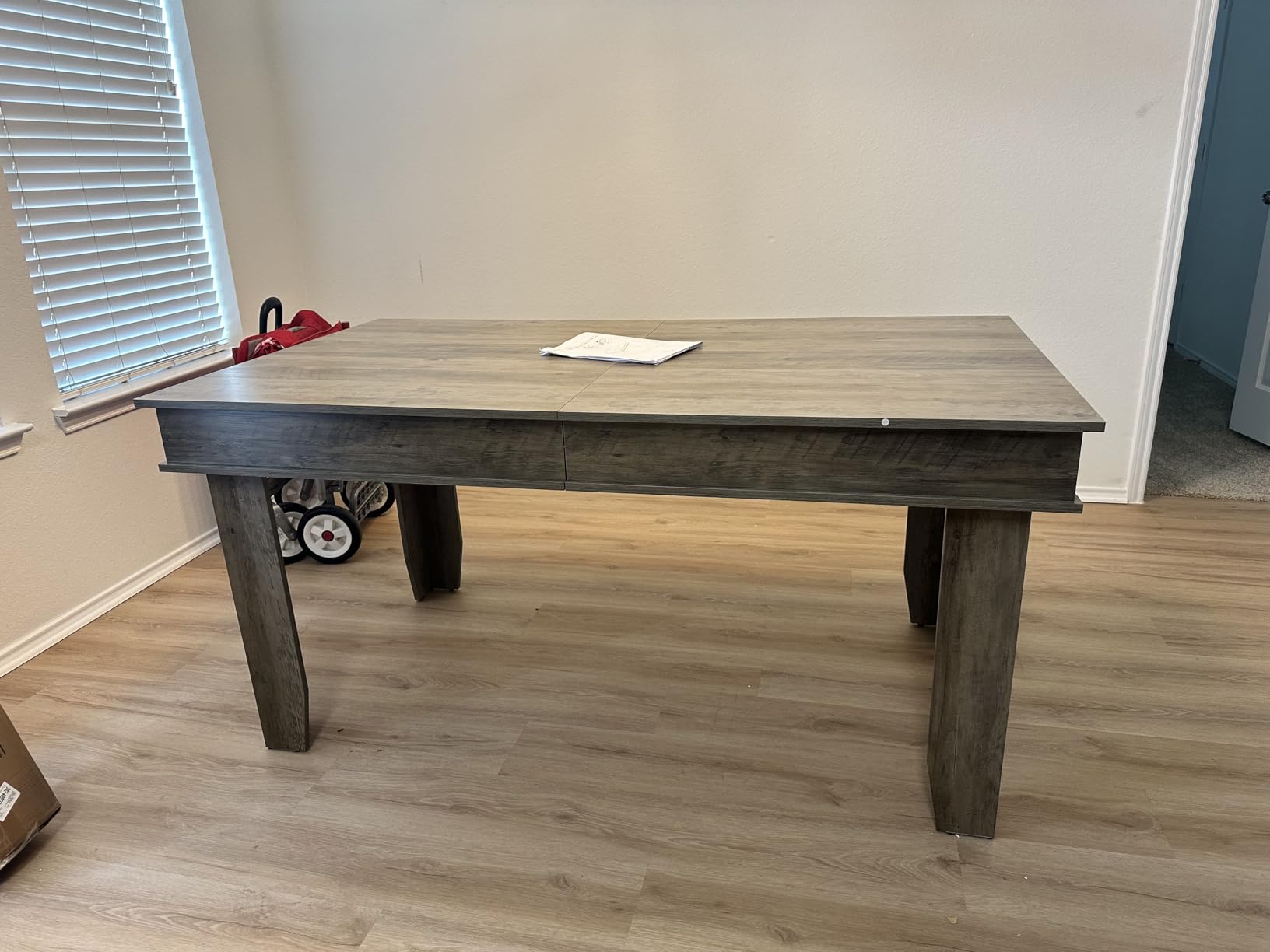 GarveeHome 63 in-86.6 in Extendable Dining Room Table for 6-10, Farmhouse Kitchen Tables w/Wooden Sturdy Frame, Large Rectangular Dinner Table customer photo 1
