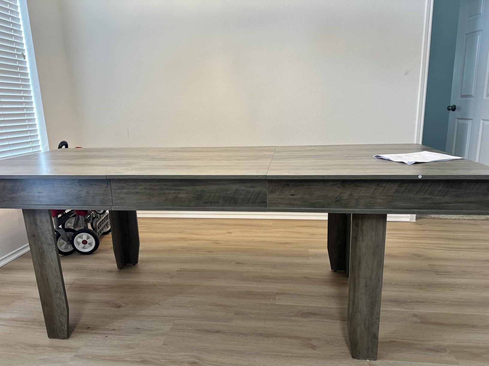 GarveeHome 63 in-86.6 in Extendable Dining Room Table for 6-10, Farmhouse Kitchen Tables w/Wooden Sturdy Frame, Large Rectangular Dinner Table customer photo 2