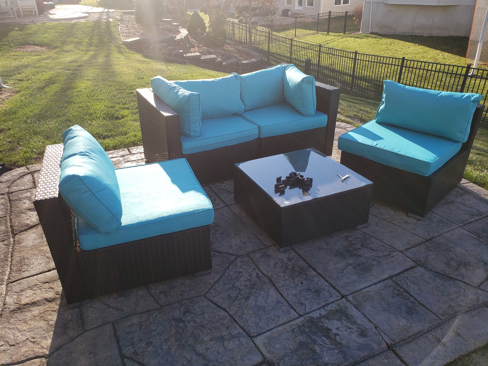 Shintenchi 3-Piece Outdoor Patio Furniture Sets, Wicker Patio Conversation Sets, All Weather Wicker Rattan Patio Seating Sofas with Glass Coffee Table and Cushion (Beige) customer photo 2