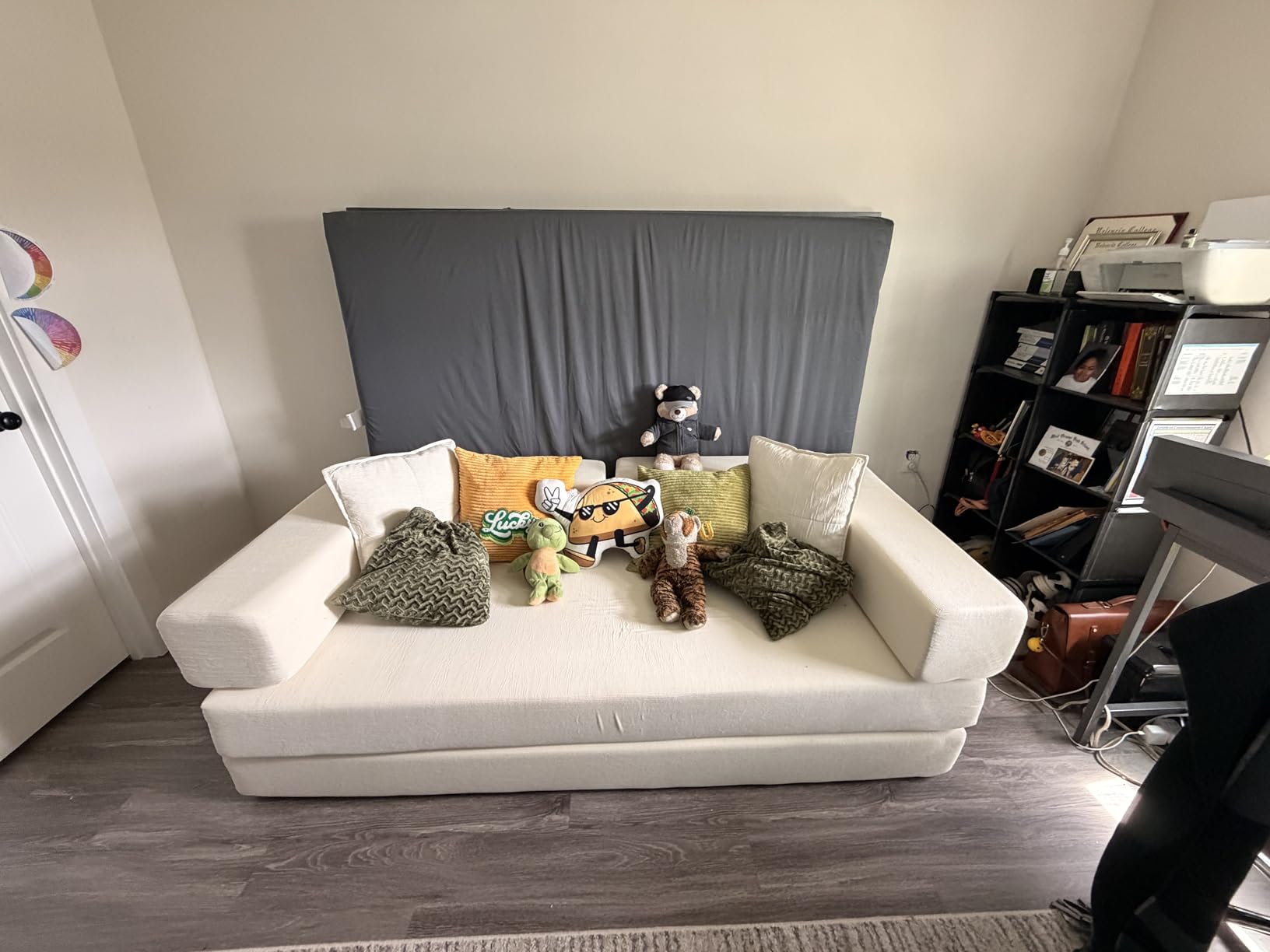 GRUSIGN 78 Inch Convertible Sofa Bed, 5-in-1 Futon Sofa Bed Pull Out Couch, Boneless Couch Bed for Living Room, Corduroy Boneless Couches for Bedroom, Apartment, No Assembly Sleeper Sofa Bed, Beige customer photo 1