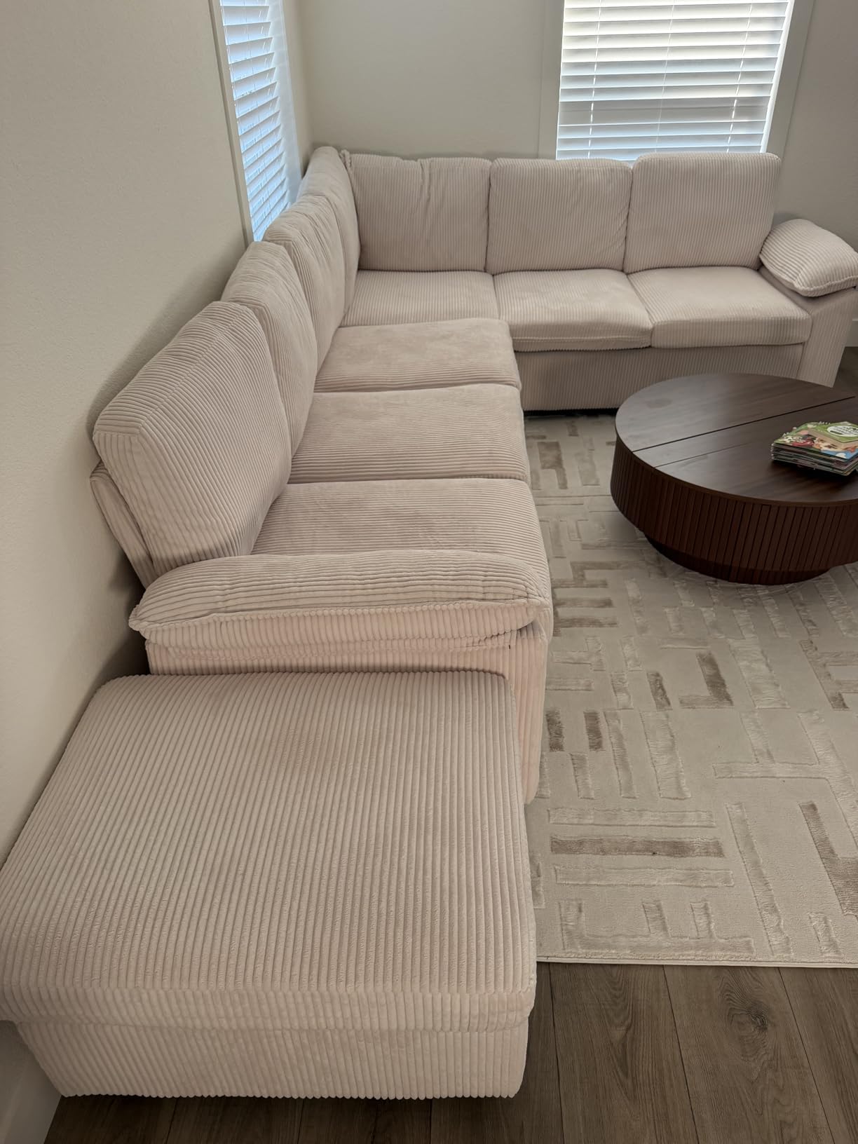 108 Inch Sectional Sleeper Sofa Bed with Pull Out Couch, U Shaped 7 Seat Cloud Modular Sectional Sofa with Storage, Corduroy Sectional Couches for Living Room, Removable Sofa Cover, Dark Grey customer photo 1