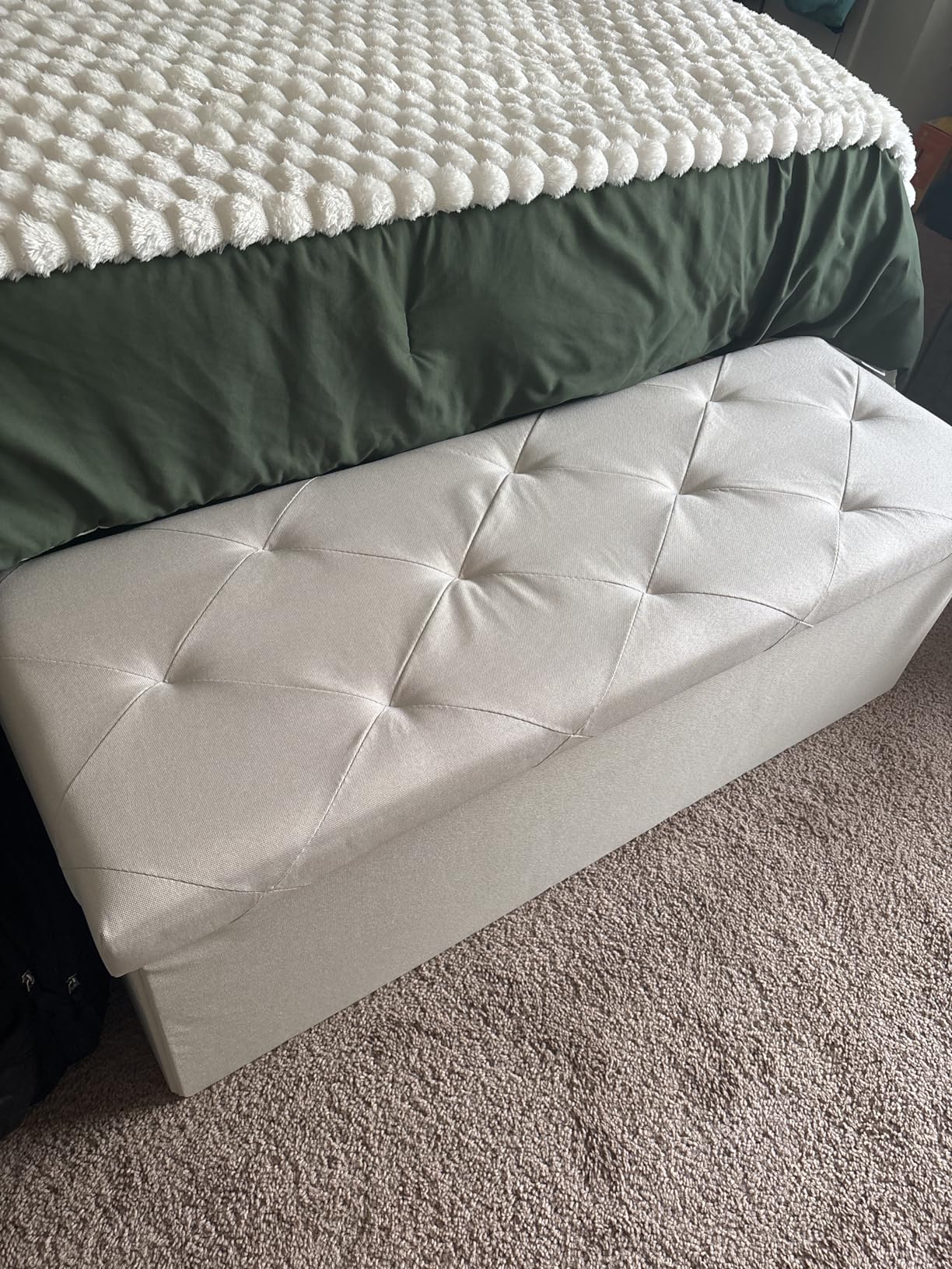 DUMOS 43in Foldable Storage Ottoman Bench, Storage Chest, Large End of Bed Foot Rest Stool with Padded Seat, Bedroom Bench for Living Room, Support 660lbs, Camel customer photo 1