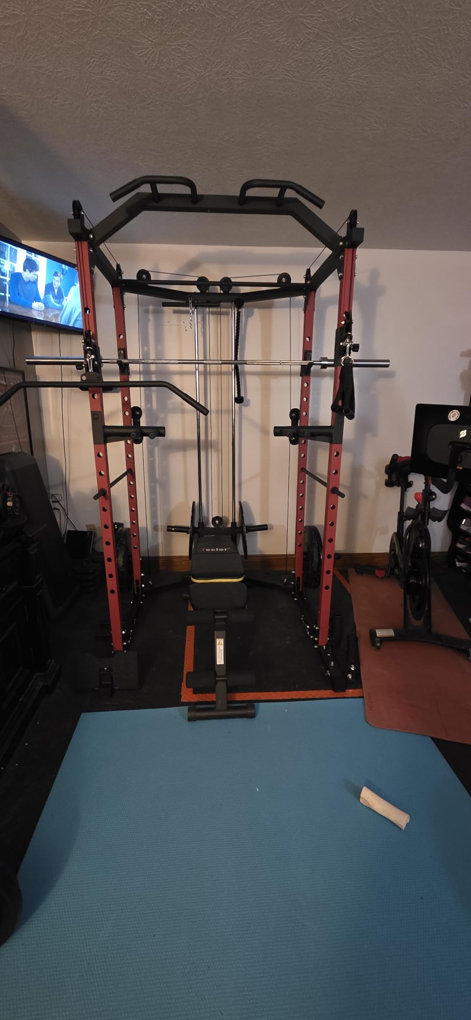 GarveeLife Power Cage, Multi-Functional Power Racks for Home Gym with Cable Crossover System, 1600 LBS Weight Capacity Fitness Squat Rack for Strength Workout with More Training Attachment, Red customer photo 2