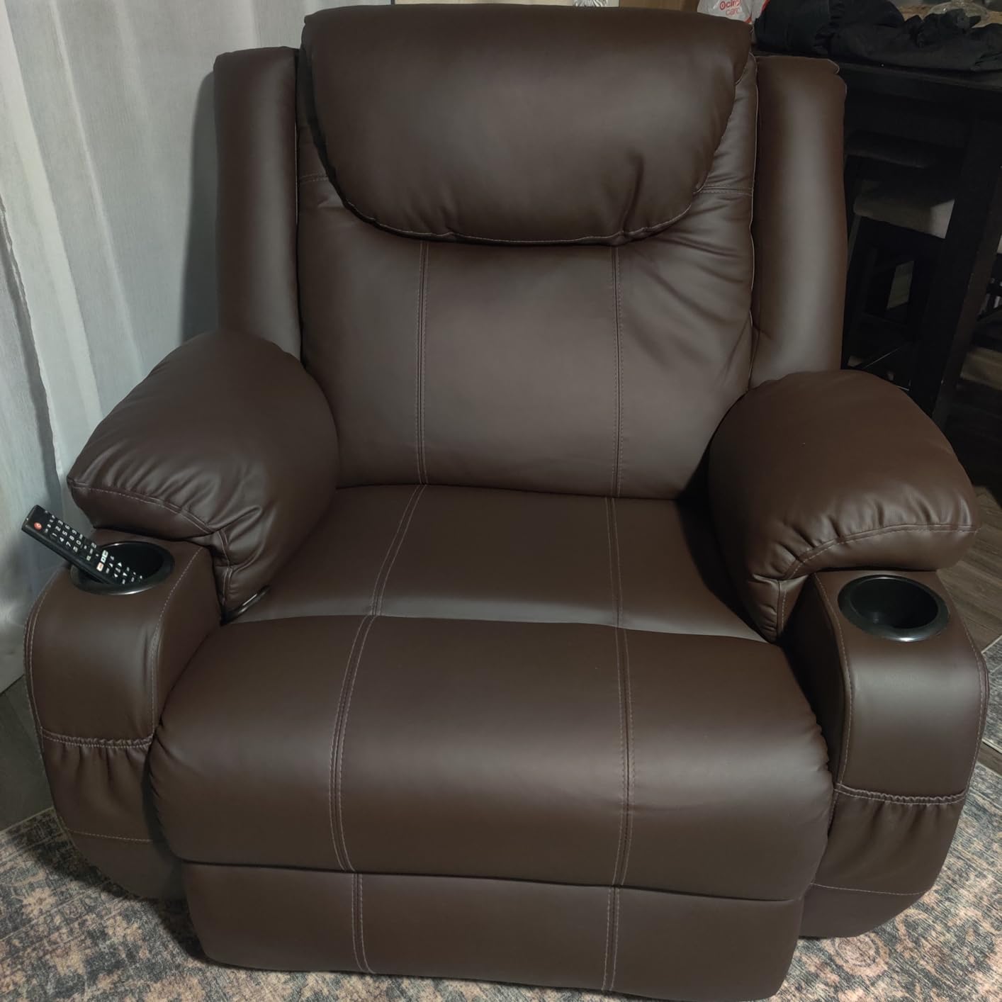 Korser Oversized Recliner Chair, 360° Swivel Recliner for Adults, Swivel Rocker Recliner Chair with Heat and Massage, Manual Recliner with Remote Control and Cup Holders for Living Room, Faux Leather customer photo 1