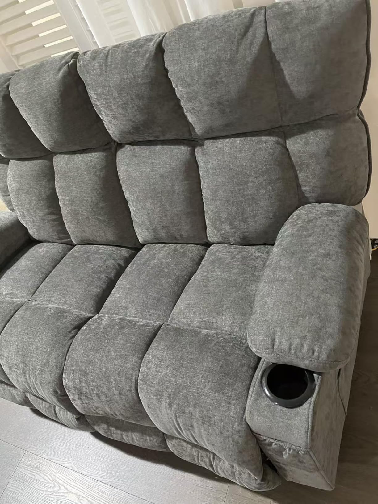 Oversized 3-Seater Recliner Sofa, Big Large Reclining Sofa with Cup Holders & Side Pockets, Traditional Manual Recliner Couch for Living Room, RV, Home Theater (Fabric, Grey) customer photo 1