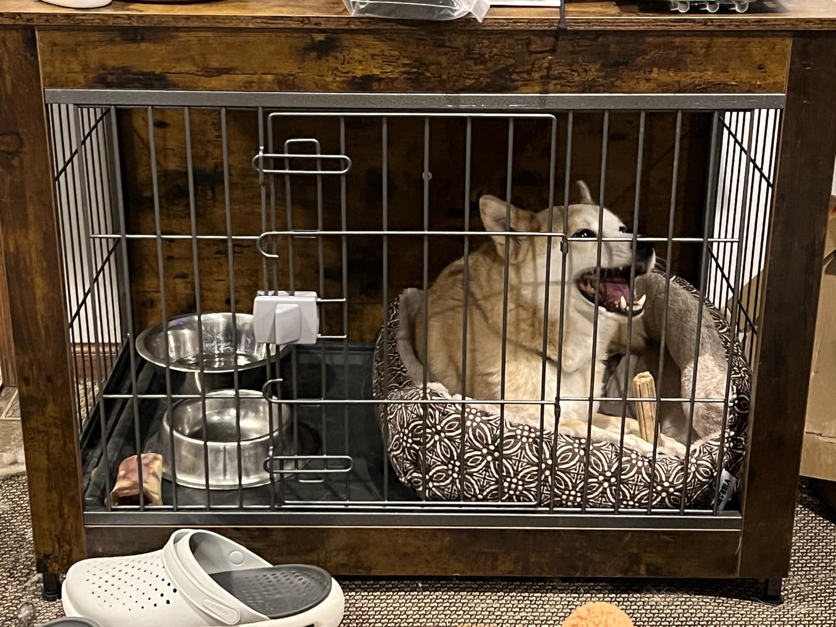 Furniture Style Dog Crate, Decorative Wooden Pet Kennel End Table for Small to Medium Dogs (Under 30 lbs), Indoor Dog House with Secure Slide Lock & Solid Top, Modern Pet Cage Furniture, Aged Black customer photo 2