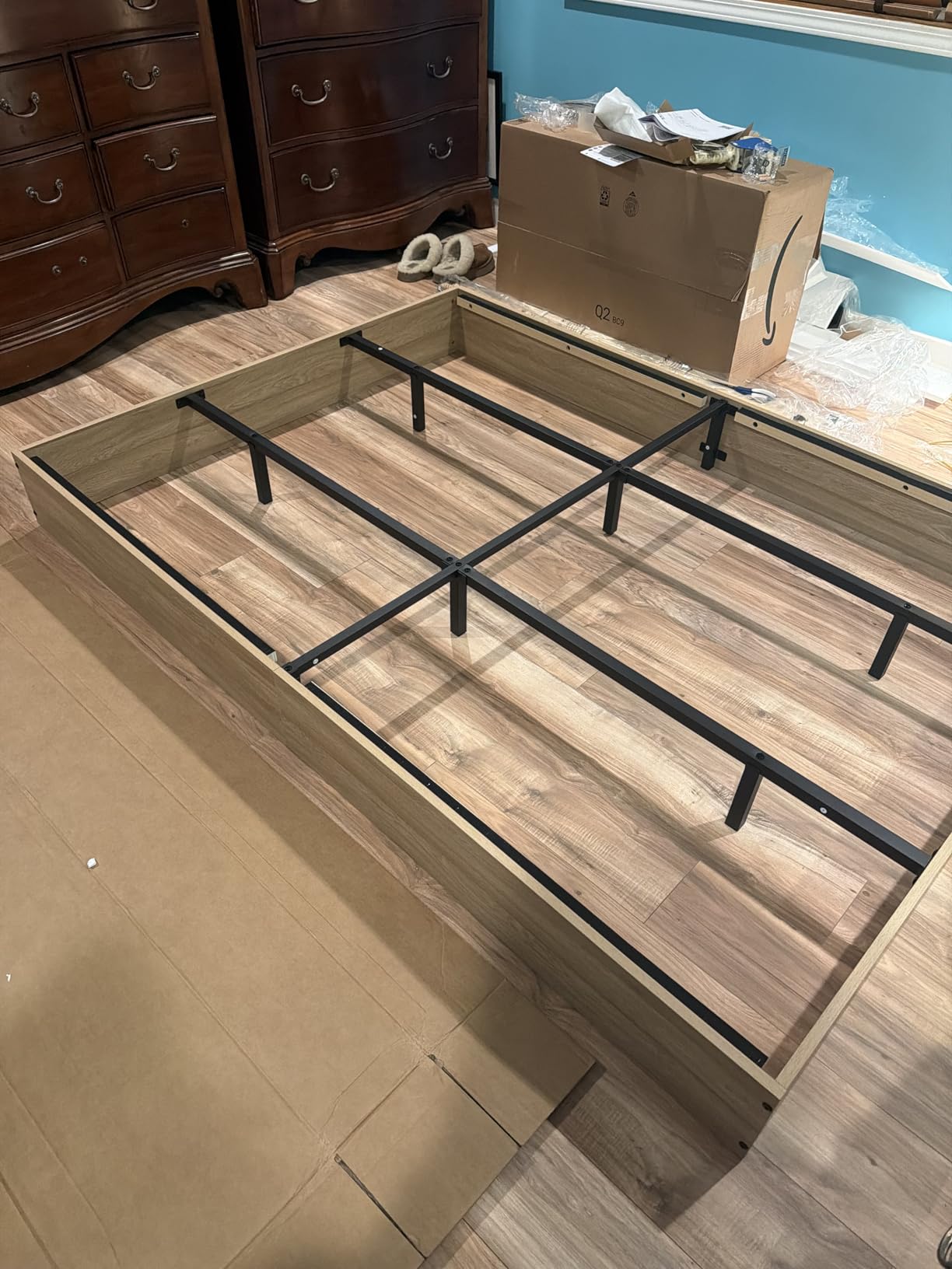 GarveeHome Queen Size Wood Platform Bed Frame with 2 Storage Drawers, Wooden Bed Frame Without Headboard, Wood Slat Support, No Box Spring Needed, Easy Assembly customer photo 2