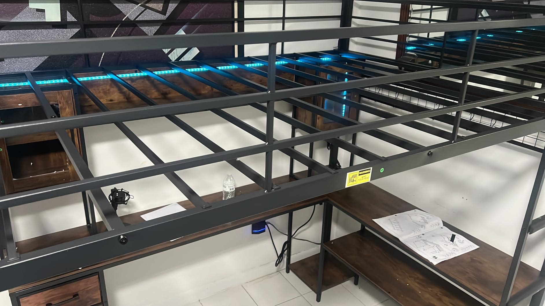 ADORNEVE Full Size Gaming Loft Bed with Desk & Hutch, Storage Drawers, Safety Power Outlet, Metal Loft Bed Frame with RGB Lights, Space Saving Gamer Loft for Teens, Guardrail & Ladder, Black customer photo 1