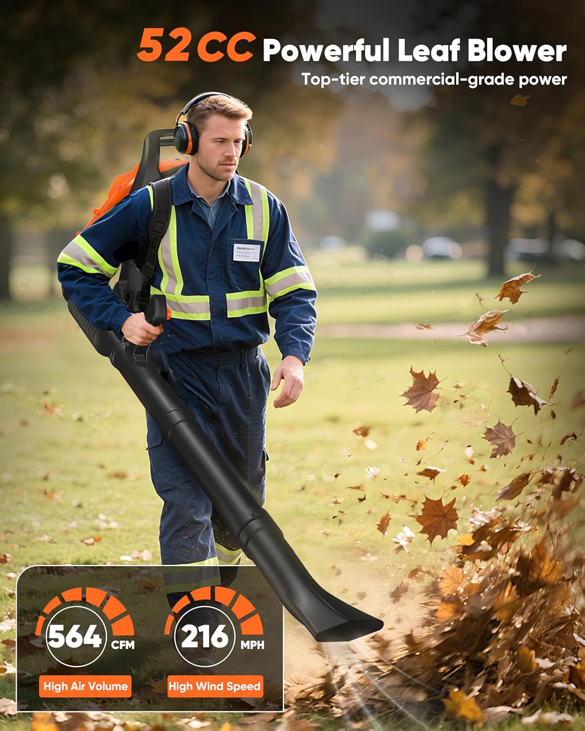 NEO-TEC 52 cc Backpack Gas Leaf Blower 564 CFM 216 MPH 2-Cycle Engine Padded Harness Anti-Vibration Easy-Start for Lawn Yard customer photo 1
