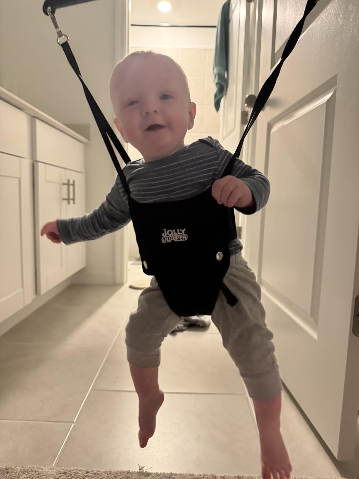 Jolly Jumper Iconic Doorway Baby Jumper - Black | Original Doorway Baby Jumper, Indoor Exercise Saddle Seat, Adjustable Height, for Infants up to 28lbs, No Stand Required customer photo 1