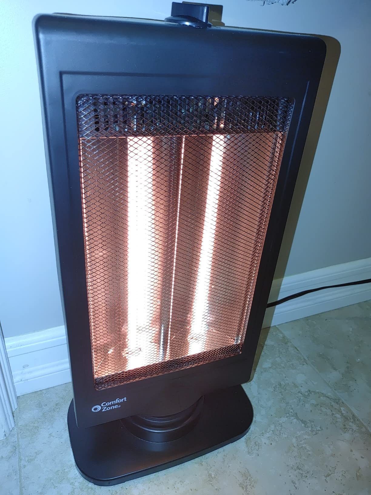 Comfort Zone Oscillating Portable Space Heater, Flat Panel, Halogen, Infrared, Electric, Adjustable Tilt, Overheat Sensor, Stay-Cool, & Tip-Over Switch, Ideal for Home, Bedroom, & Office, 800W, CZHTV9 customer photo 1