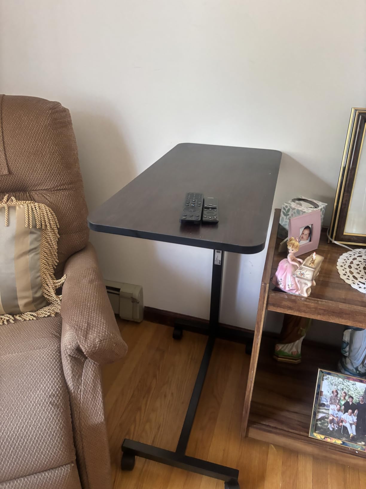 Drive Medical Overbed Table with Wheels, Woodgrain Top, Silver Vein customer photo 2