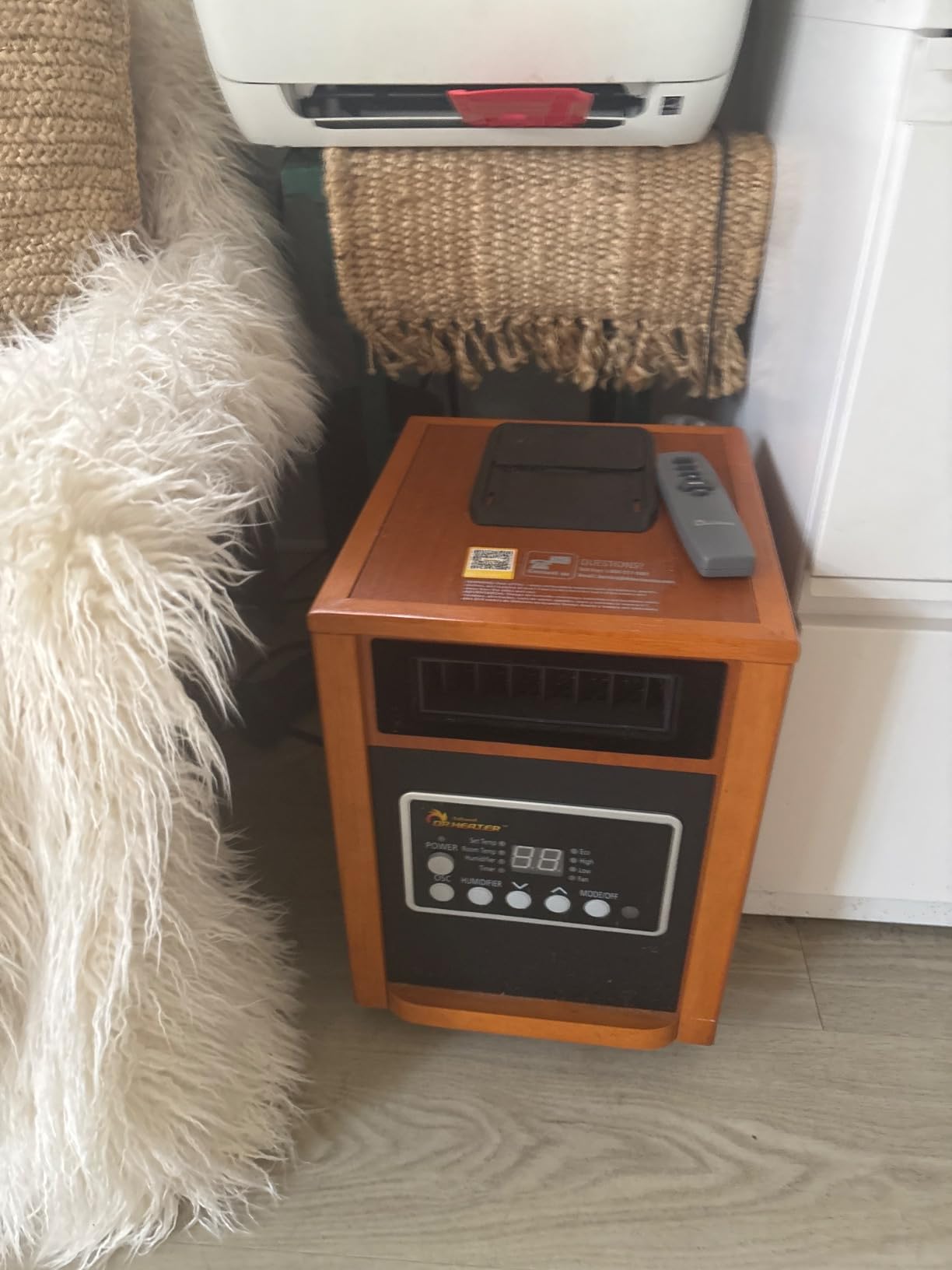 DR. INFRARED HEATER DR-998, 1500W Dual Heating Infrared Space Heater with Humidifier, Oscillation, Remote Control, Thermostat & Safety Protection, Portable with Wheels, Energy Efficient, Cherry customer photo 1