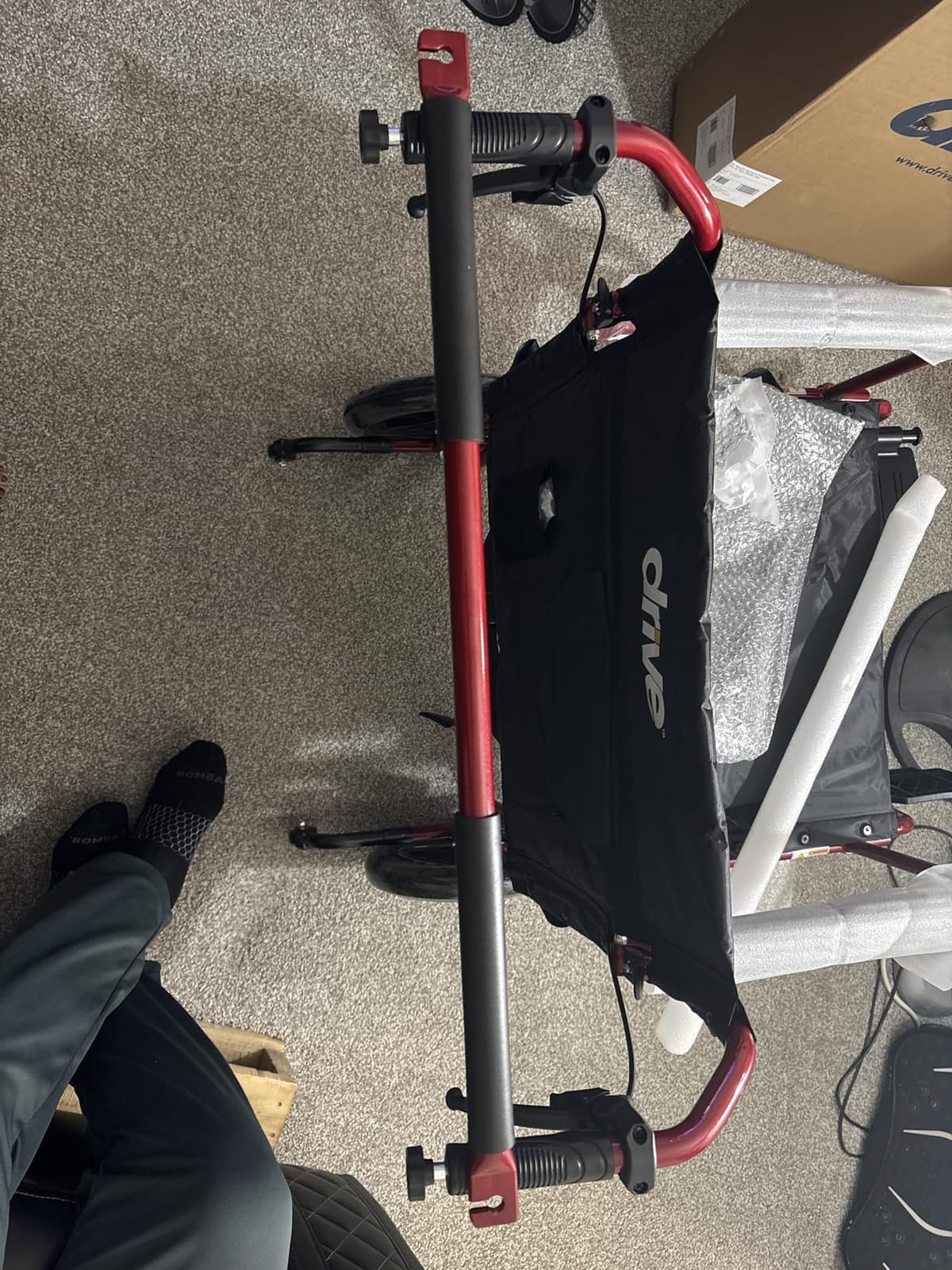Drive Medical Bariatric Transport Chair FoldingOutdoorFull Length Arms with 12 Inches Rear Flat Free Wheels, Red, 22 Inches customer photo 2