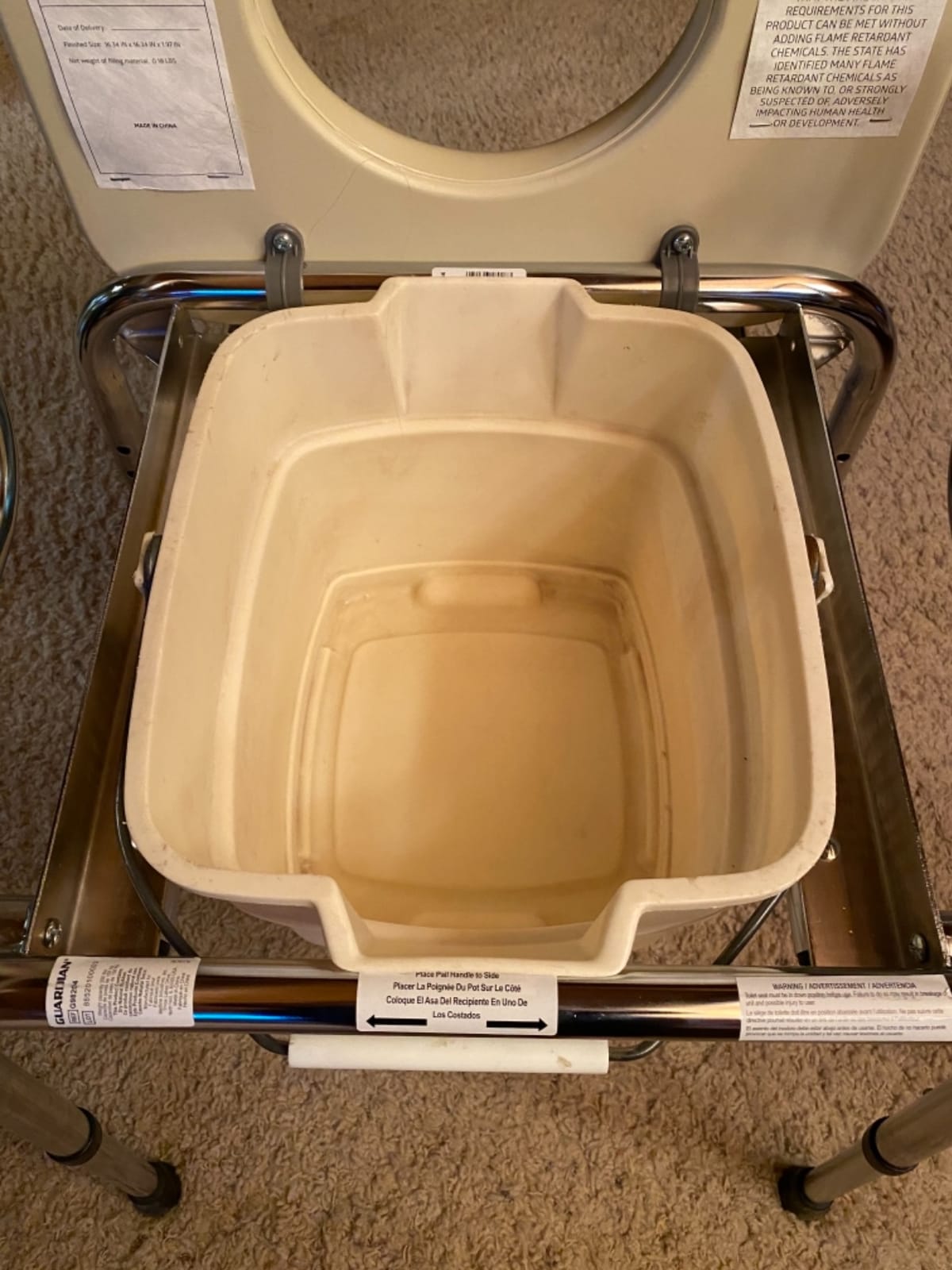 Medline Drop Arm Commode with Padded Seat and Backrest, Durable Toilet Chair for Adults and Seniors, Removable Pail, Splash Guard, Drop Down Arms for Easy Transfer, 350 lb. Weight Capacity, Tan customer photo 2