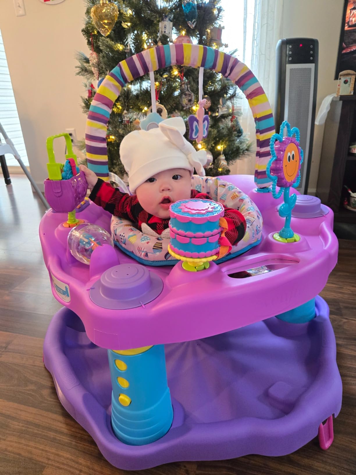 Evenflo Exersaucer Bouncing Activity Saucer, Sweet Tea Party | 3 Height Modes up to 30 in., Ages 4-12 Months, 7 Interactive Toys, 12+ Activities, Machine Washable Seat Pad customer photo 2