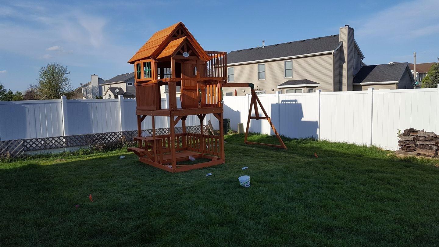 Backyard Discovery Skyfort II Cedar Wood Swing Set with Wave Slide, Raised Clubhouse, Crow's Nest, Monkey Bars, Balcony, Belt Swings, Trapeze, Rock Wall, Picnic Table, Sandbox, Ladder, Outdoor Playset customer photo 1